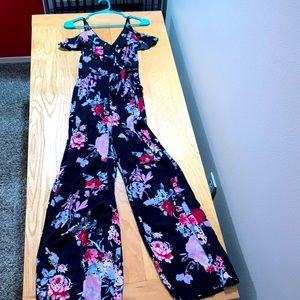 Black floral cold shoulder jumpsuit